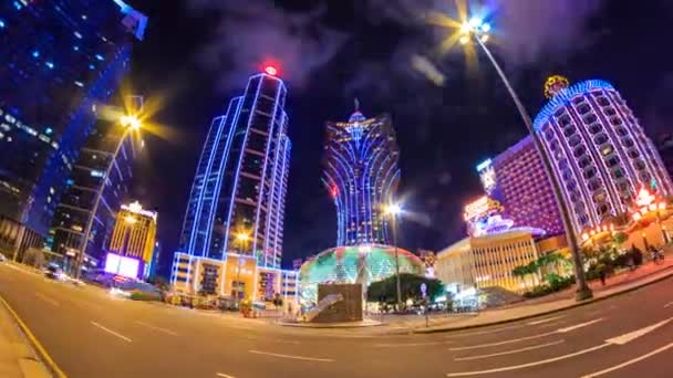 Macau Casino Nacht Stadtbild Zeitraffer (Pan Shot) — Stockvideo