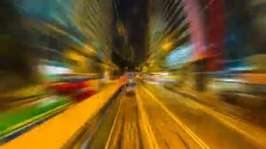 Zaman atlamalı tramvay hızlı hız hareket içinde şehir, Hong Kong (ters, döngü)