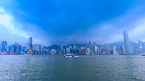 Χονγκ Κονγκ Victoria Harbour Cityscape μέρα σε νύχτα ώρα λήξη της πόλης Χονγκ Κονγκ, Κίνα — Αρχείο Βίντεο