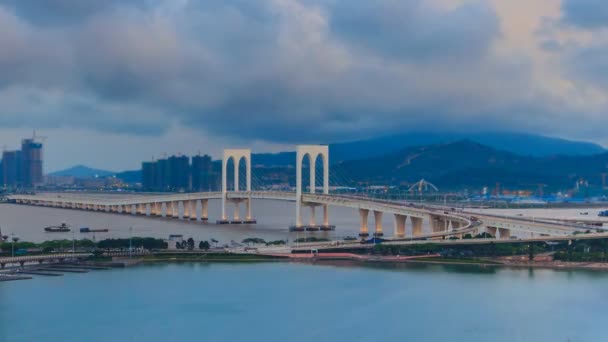Macau Bridge dag till natt tid förflutit Macau staden Kina — Stockvideo