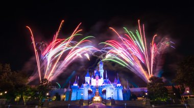 Cinderela Kalesi ve Hong Kong Disneyland ünlü yıldız havai fişek gösterisi