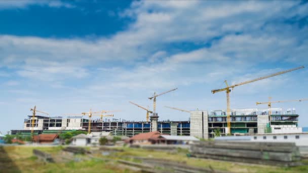 Time Lapse Crane Working In Big Construction Site — Stock Video