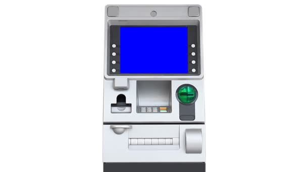 ATM (otomatik vezne makinesi) mavi perde göstermek (tekrar) — Stok video