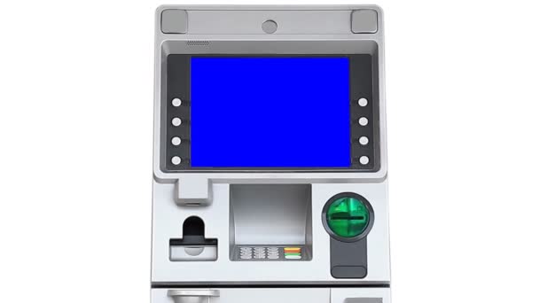 ATM (Automatic Teller Machine) Display de tela azul (zoom out ) — Vídeo de Stock