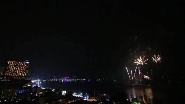 Firework Festival Over Pattaya City Beach Of Thailand — Stock Video