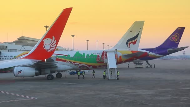 Chiang Mai, 28 listopada: Powietrze samolot gotowości na fartuch i personel wyboru gotowy do lotu w międzynarodowego lotniska Chiang Mai Tajlandia 2014 — Wideo stockowe