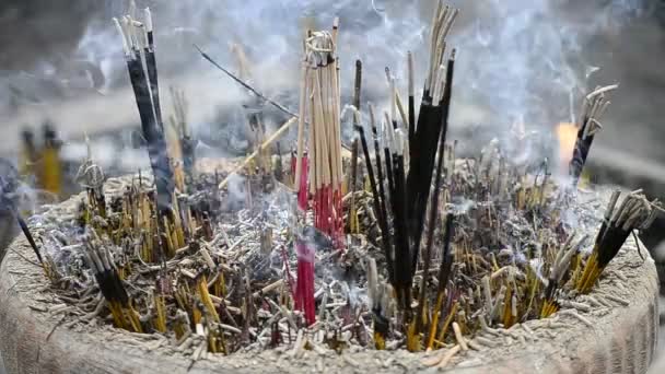 Incense Stick Burning In Old Censer (Time Lapse) — Stock Video