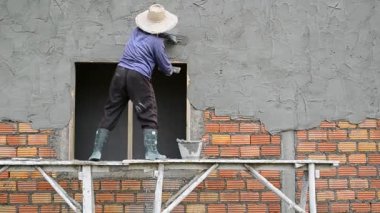 Emek inşaat sitesindeki sıva duvar çalışma
