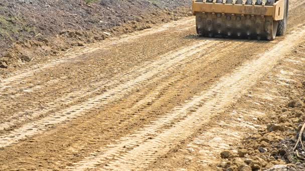 Vibratory Padfoot Compactor Working Construction Road — Stock Video