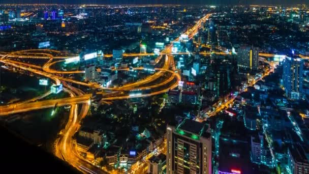 Tijd Lapse nacht Cityscape van Bangkok City, Thailand (tilt omhoog) — Stockvideo