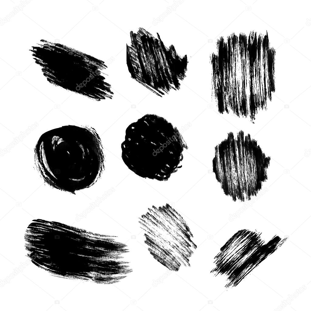 Vector set of grunge circle brush strokes hand painted with ink for frames, icons, design elements