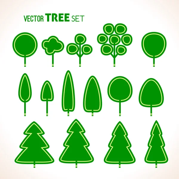 Set van groene bomen pictogrammen — Stockvector