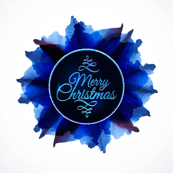 Floral samenstelling achtergrond, belettering Merry Christmas met aquarel blauwe bladeren in het ronde frame. — Stockvector