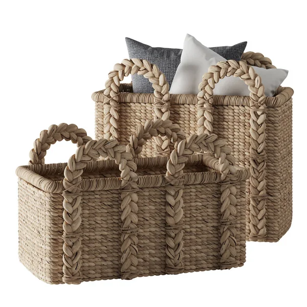 Wicker Baskets Isolated White Background Digital Illustration Rendering — Stock Photo, Image