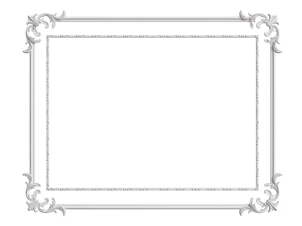 Classica Cornice Bianca Con Decorazioni Isolate Sfondo Bianco Illustrazione Digitale — Foto Stock