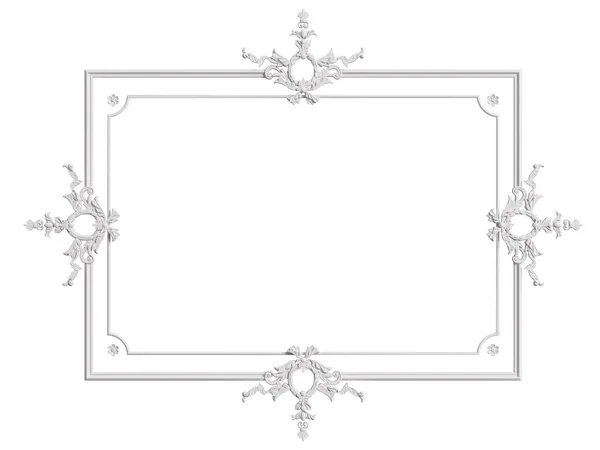 Classica Cornice Bianca Con Decorazioni Isolate Sfondo Bianco Illustrazione Digitale — Foto Stock