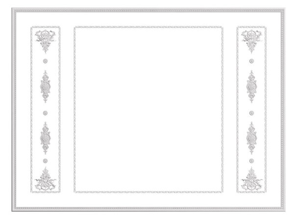 Classic white frame with ornament decor isolated on white background. Digital illustration. 3d rendering