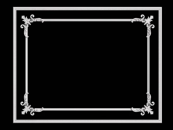 Classica Cornice Bianca Con Decorazioni Isolate Sfondo Nero Illustrazione Digitale — Foto Stock