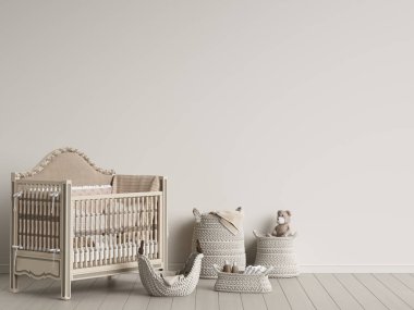 Pastel gama içerisindeki bebek odası. Sayısal illüstrasyon 3d.