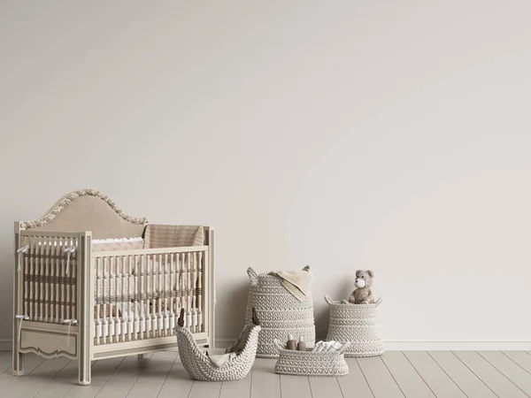 Nursery room interior in pastel gamma with copy space.Digital illustration.3d rendering