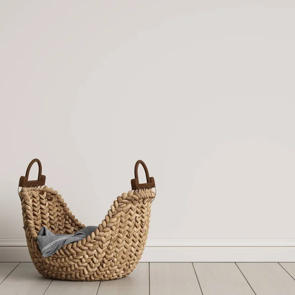 Wicker Basket Standing Floor Light Empty Room Digital Illustration Rendering — Stock Photo, Image