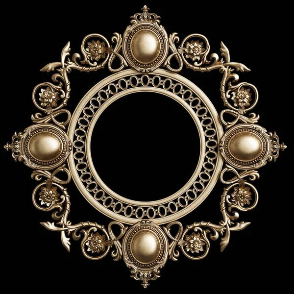 Klassiek Gouden Frame Met Ornament Decor Geïsoleerd Zwarte Achtergrond Digitale — Stockfoto