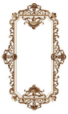 Süslü, beyaz arka planda izole edilmiş klasik altın çerçeve. Dijital çizim. 3d oluşturma