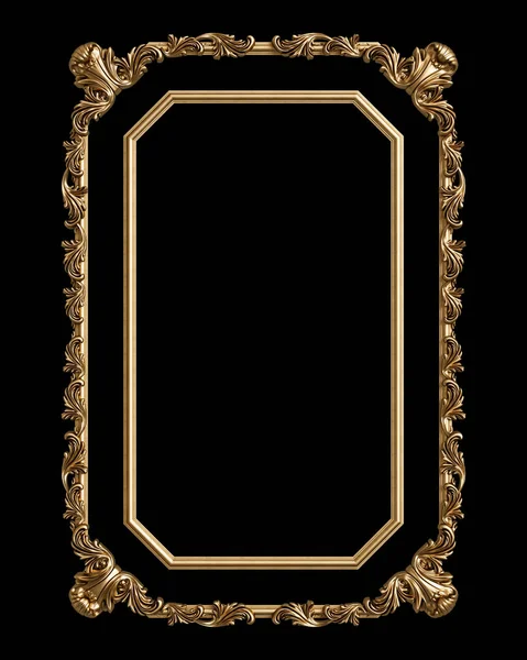 Klassiek Gouden Frame Met Ornament Decor Geïsoleerd Zwarte Achtergrond Digitale — Stockfoto