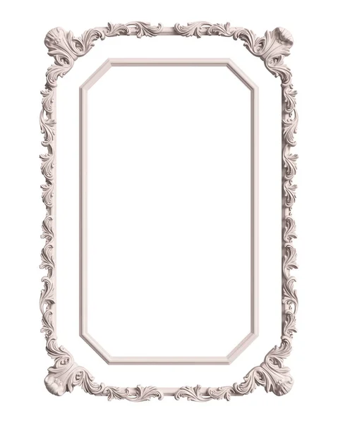 Moldura Branca Clássica Com Decoração Ornamento Isolado Fundo Branco Ilustração — Fotografia de Stock