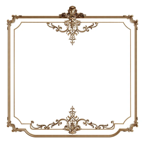 Klasický Zlatý Rám Ozdobným Dekorem Izolovaným Bílém Pozadí Digitální Ilustrace — Stock fotografie