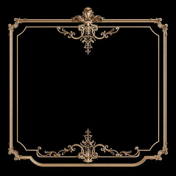 Классическая Золотая Рамка Декором Черном Фоне Цифровая Иллюстрация Рендеринг — стоковое фото