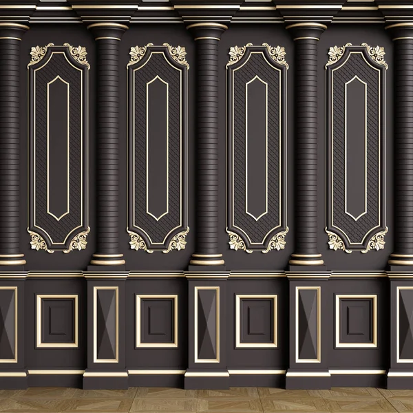 Klassieke Binnenwand Met Lijsten Vloerparket Haringbeen Digitale Illustratie Rendering — Stockfoto
