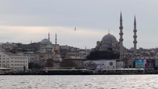 Istanbul Turquie Janvier 2021 Corne Avec Ferries Nouvelle Mosquée Vue — Video