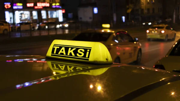 Close Istanbul Taxi Night Word Taksi Translated Turkish Means Taxi — Stock Photo, Image