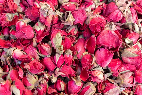 Dried damask rose buds. Texture background. Dry small rose.