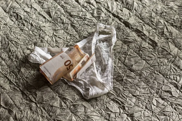 Cash Money White Women Panties Bed Commercial Sex Concept — Stock Photo, Image