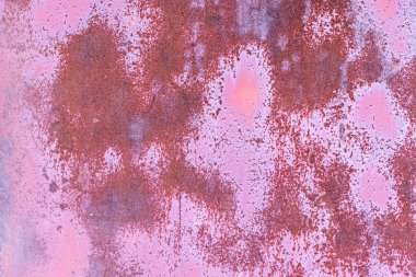 Grunge menekşe paslı metal. Doku arka planı. Aşınmış metalik pembe demir duvar.