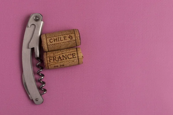 Zátky Víno Zavírají Názvy Vinařských Zemí Francie Chile Jsou Napsány — Stock fotografie