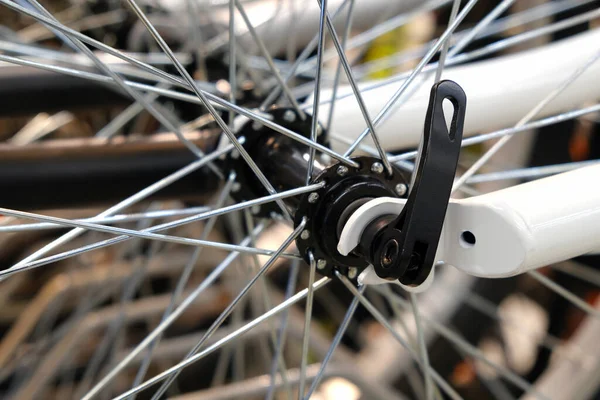 Bicycle spokes close-up. Close up of an Bicycle Wheel. — Stock Photo, Image