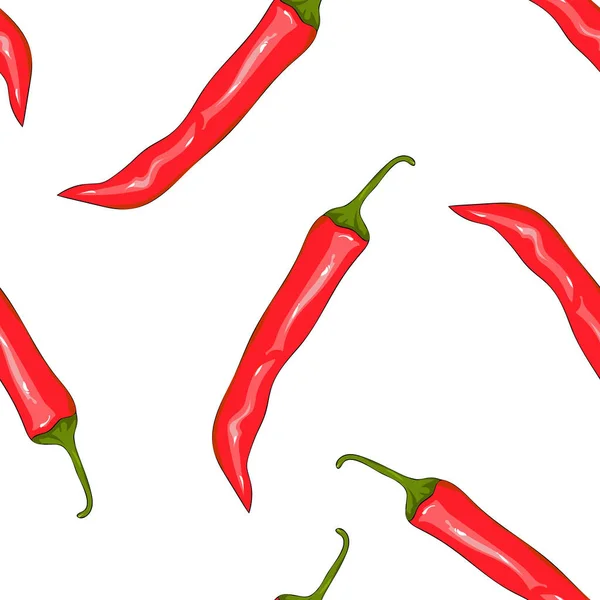 Sömlös mönster röd chilipeppar. Peppar bakgrund. Handritning. Vektor illustration chilipeppar. Tecknad stil. — Stock vektor