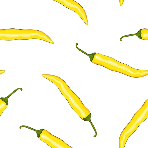 黄色辣椒。辣椒的背景。手绘矢量图解。无缝图案。卡通风格. — 图库矢量图片