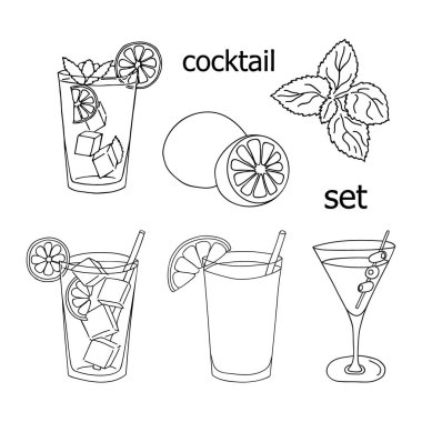 Bir çift kuyruk kuyruğu camı. El çizimi objeler. Vektör çizimi soğuk içecek. Grafik biçimi.