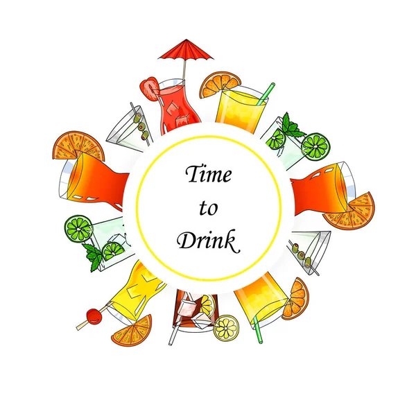 Cocktails d'été sur fond blanc. Dessin manuel. Illustration vectorielle. Cartoon style. — Image vectorielle