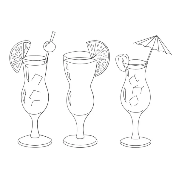 Cocktail in bicchieri su sfondo bianco. Bevanda estiva. Disegno a mano. Illustrazione vettoriale. — Vettoriale Stock