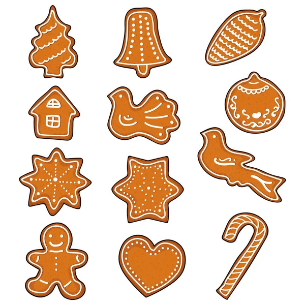 Conjunto de galletas de Navidad. Elementos de diseño de Año Nuevo. Dibujo manual. Ilustración vectorial — Vector de stock