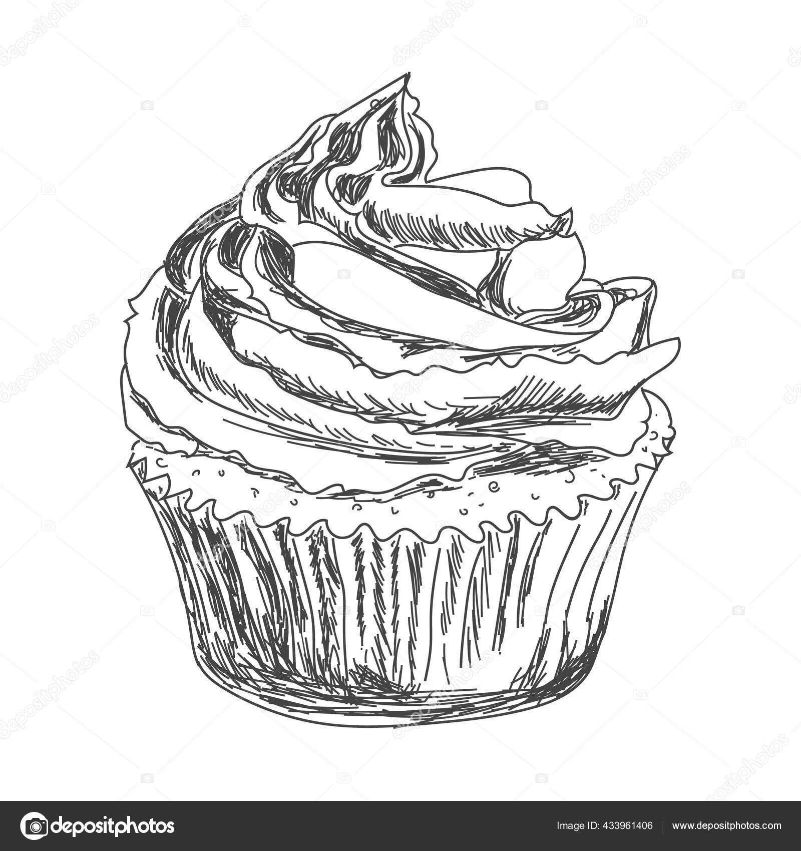 カップケーキのスケッチ 鉛筆画の模倣 手描き デザイン要素です 手描き ベクトルイラスト グラフィックスタイル ストックベクター C Julia Em