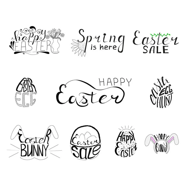 Set Letras Para Pascua Palabras Escritas Mano Feliz Pascua Primavera — Vector de stock