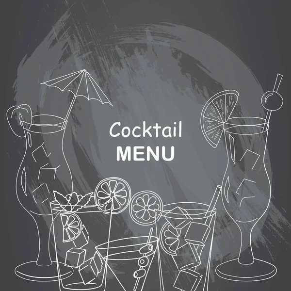 Menù Dei Cocktail Design Vettoriale Con Illustrazione Bevande Disegnate Mano — Vettoriale Stock