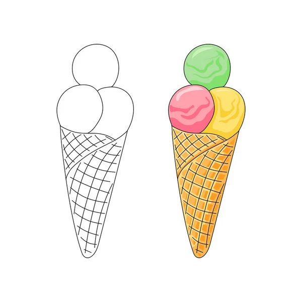 Libro Para Colorear Helado Cuerno Las Bolas Helado Son Verdes — Archivo Imágenes Vectoriales