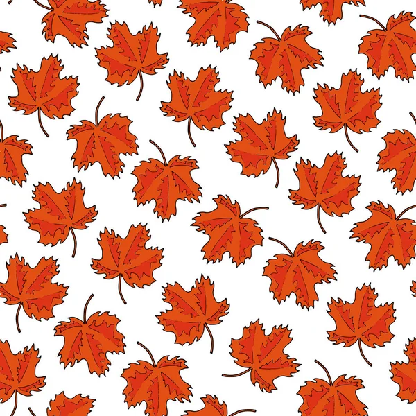 Seamless pattern from red leaves of a maple. white background. Hand drawing. Vector illustration. — Stock Vector